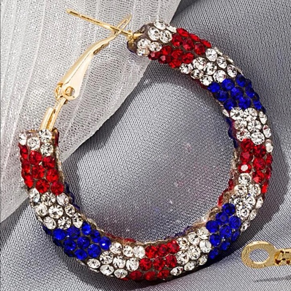 Multicolored Bling Hoops Earrings - Picture 6 of 7